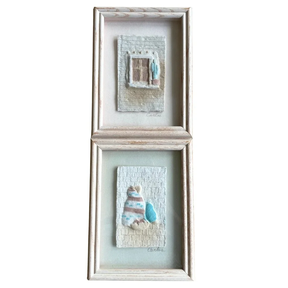 VTG Set of 2 Southwestern Figi Graphics Hand Cast Paper Shadowbox Wall Art‎